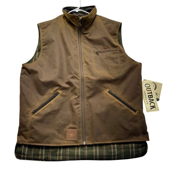 Outback Trading Co Sawbuck Oilskin Waxed Vest NWT Size XL Brown Lined Workwear